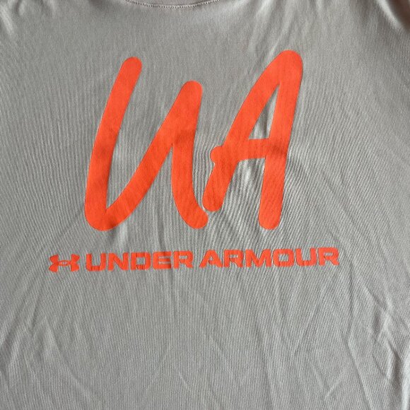 Under Armour Light Pink with Neon Orange Decal Heatgear T-Shirt Size Medium - Picture 3 of 7